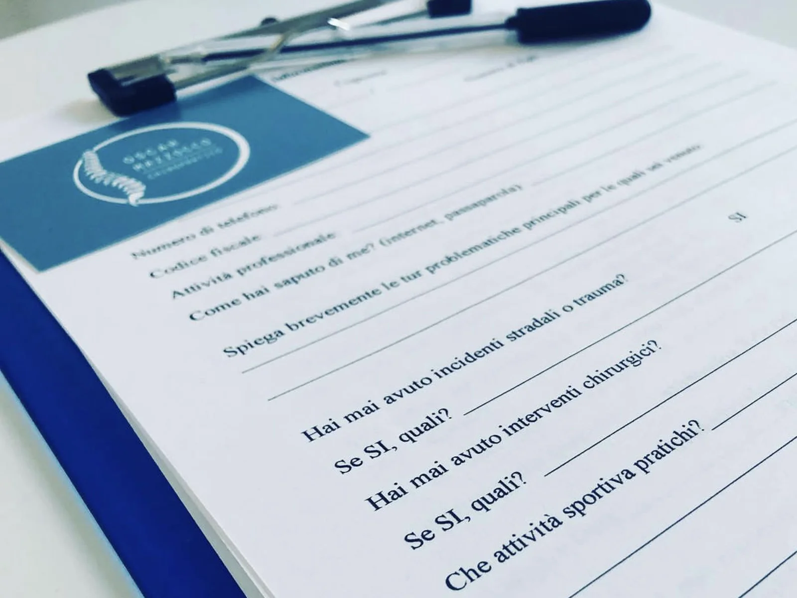 visita dal chiropratico modulo da compilare